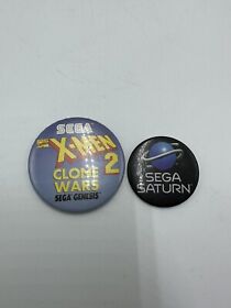 Vintage Sega Saturn Promotional Promo Pin + Sega Genesis  X-Men Clone Wars 2 LOT