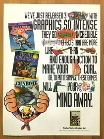 Turbo Grafx 16 Ballistix, Night Creatures, Gunboat 1991 Console Print Ad/Poster!