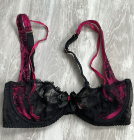 Agent Provocateur Maddy Black Pink Lace Silk Strappy Bra 34C