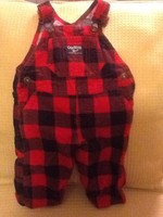 EUC Boys 6M Red & Black Hunters Check Cord Oshkosh Overalls, BIN