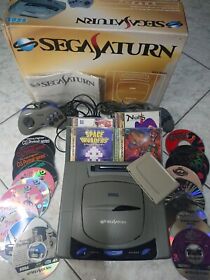 Sega Saturn Console HST-001 Boxed, 2 pads, memory cart, & discs games - NTSC-J