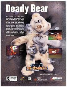 Anuncio impreso de videojuego Fur Fighters 2000, Sega Dreamcast Deady oso de peluche dañado