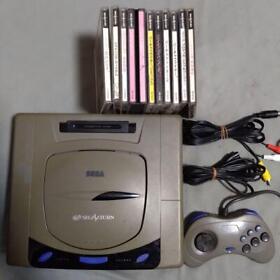 SEGA SATURN SS Console System HST-3200 Gray color set of 10 games tested working