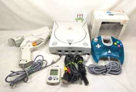 Dreamcast HKT-3000 Console Visual memory Aqua blue Gun controller Set SEGA 0207D