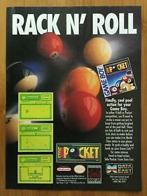 Side Pocket NES Game Boy 1990 Vintage Print Ad/Poster Pool Billiards Game Art