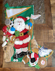 VTG Handmade Christmas Stocking Santa Sequins Beads Felt Skates Dog Sports Theme