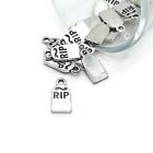 4, 20 or 50 BULK pcs Small Silver Halloween Tombstone Charms -US Seller - AS643