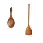 1 Pcs Teak Wooden Rice Spoons + 1 Pcs Wood Spatula Kitchen Utensils Set