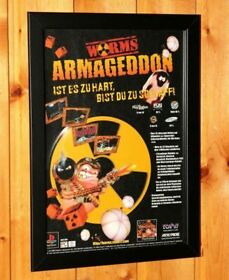 1999 Worms Armageddon Dreamcast N64 PS1 PSX Vintage Promo Poster Ad Art Framed