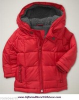 Baby Gap NWT Ruby Red WARMEST PUFFER ZIP UP HOOD DRESS COAT JACKET 0 3 6 Months