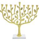 The Dreidel Company Hanukkah Menorah Tree of Life with Stone Base Gold 11” High