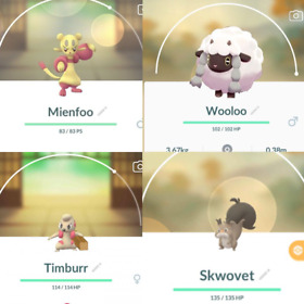 MIENFOO WOOLOO TIMBURR SKWOVET - Pokemon trade GO