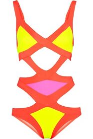 AGENT PROVOCATEUR Mazzy Cutout Neon Colors Swimsuit L EUC