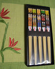 5 pairs CHOPSTICKS Japanese images restaurant supply Geisha SAMURAI bamboo JAPAN