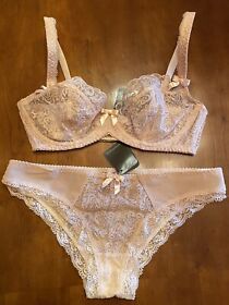 New Agent Provocateur Mercy Bra Panty Power Mesh Lace Peach Nude 36DD L 4