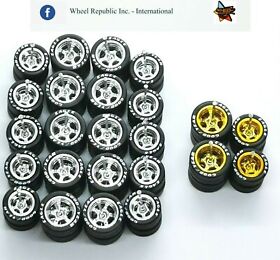  Hot Wheels Good Year Rubber Tires 12 sets 5 Spoke 12/10 mm (Chrome + Gold) 