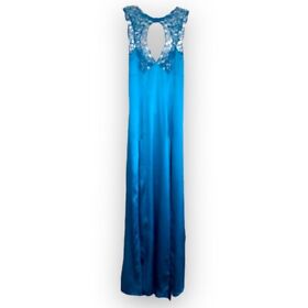 Agent Provocateur Cassia Slip Long  Blue Silk Blend Lace Pajama Dress Maxi