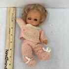 VTG Tiny Rubber Blonde Caucasian Girl Doll in Knit Sweater Outfit Toy Doll