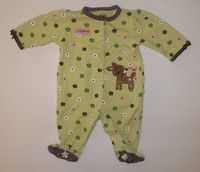 Baby Girl Pajamas Size 0-3 Months Child of Mine Long Sleeve Footed Green Flowers