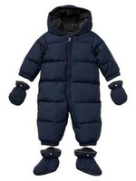 Baby Gap NWT Navy Blue Warmest Down Fill Snowsuit Mittens Booties 0 6   MSRP $88