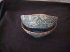 2 Japan Vintage porcelain blue cherry blossom rice bowls 4 1/2 x 2