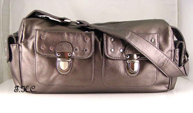 Italian Hobo Retro Studs,Lots Pockets,Soft Bronze Vegan Leather Shoulder Wag Bag | eBay