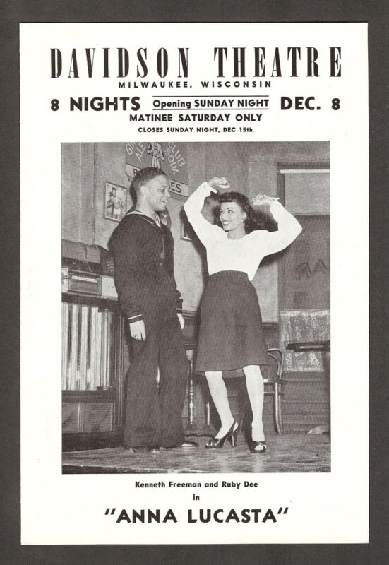 Ruby Dee "ANNA LUCASTA" Ossie Davis / Warren Coleman 1946 Milwaukee Playbill
