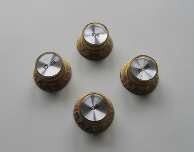 4x LP Guitar Reflector Knobs Gold/Silver Top Hat Knobs fits Epiphone Les Paul SG