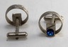 VINTAGE SILVER PLATED BLUE RHINESTONE MEN'S CUFFLINKS