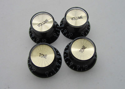 4x LP Guitar Reflector Knobs Black/Gold Top Hat Knobs Fits Epiphone Les Paul SG