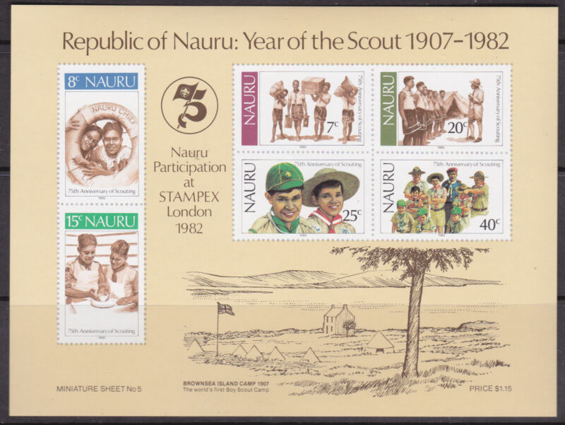 1982 Nauru 75th Anniversary of Scouting/STAMPEX London MUH Mini Sheet