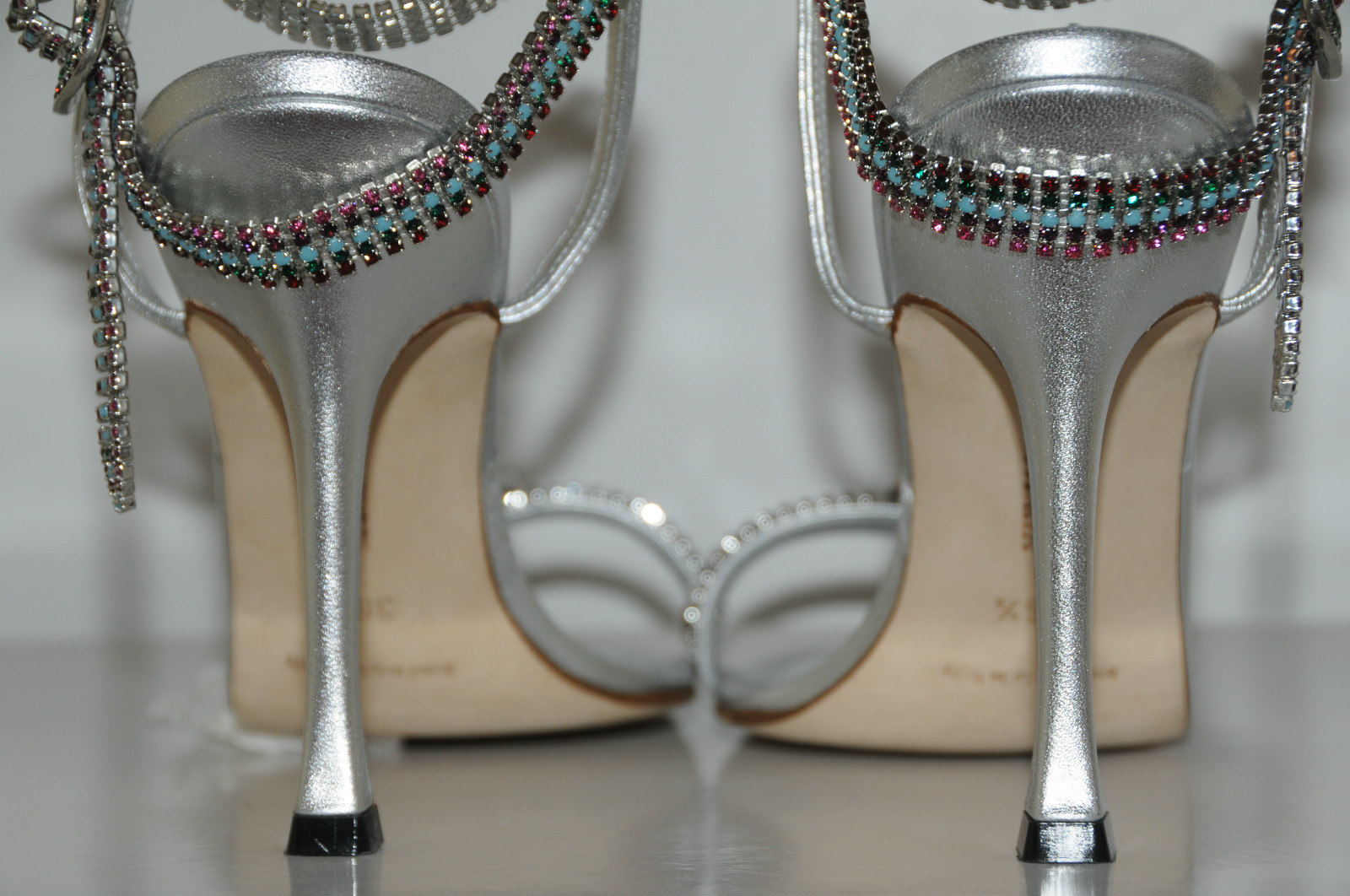 Pre-owned Manolo Blahnik $1878  Jeweled Crystals Silver Janetba Shoes 38.5 8 Wedding