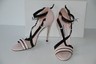 Pre-owned Manolo Blahnik Calestra Pale Pink Leather Black Strappy Sandals Shoes 38.5