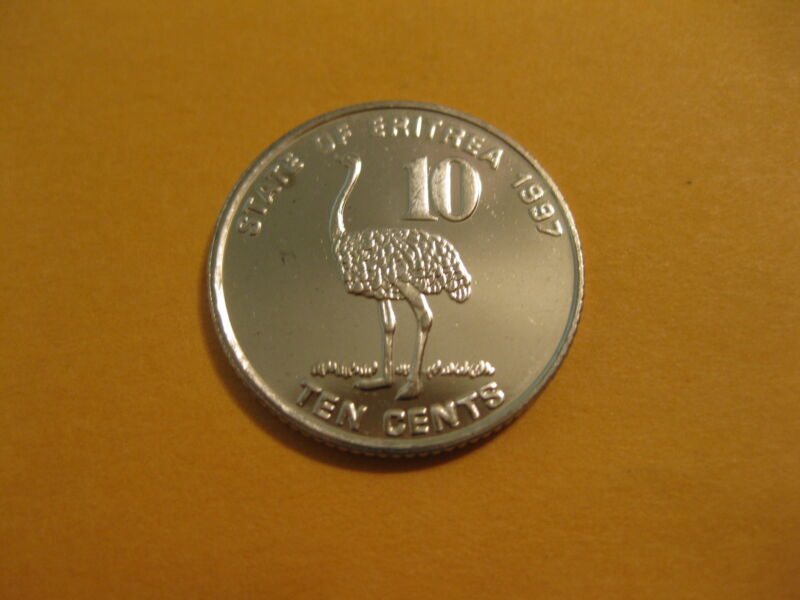 1997 Eritrea Coin  OSTRICH 10 cents  uncirculated beauty Africa ebayship