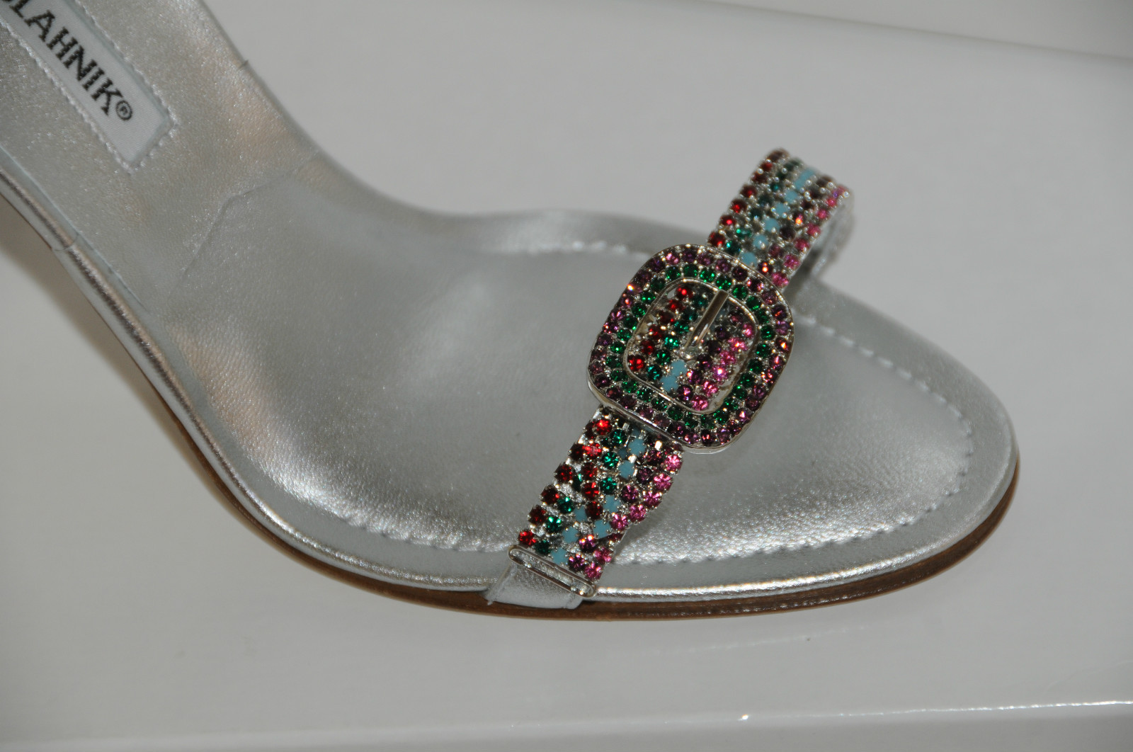 Pre-owned Manolo Blahnik $1878  Jeweled Crystals Silver Janetba Shoes 38.5 8 Wedding