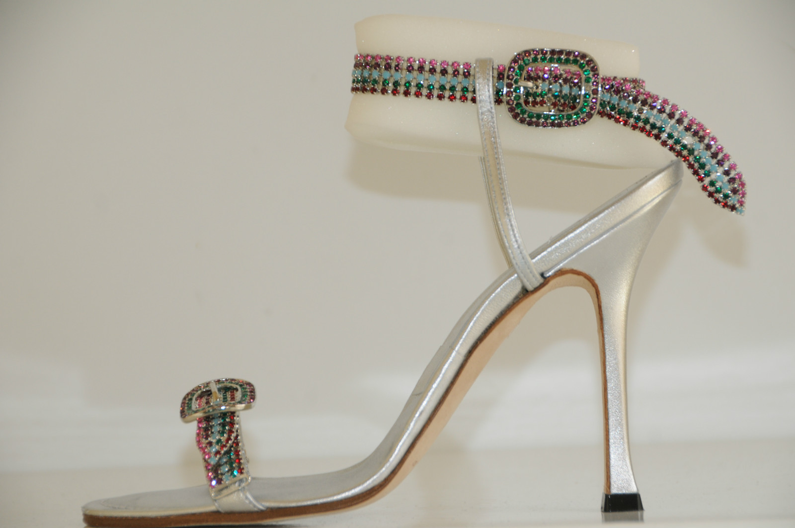 Pre-owned Manolo Blahnik $1878  Jeweled Crystals Silver Janetba Shoes 38.5 8 Wedding