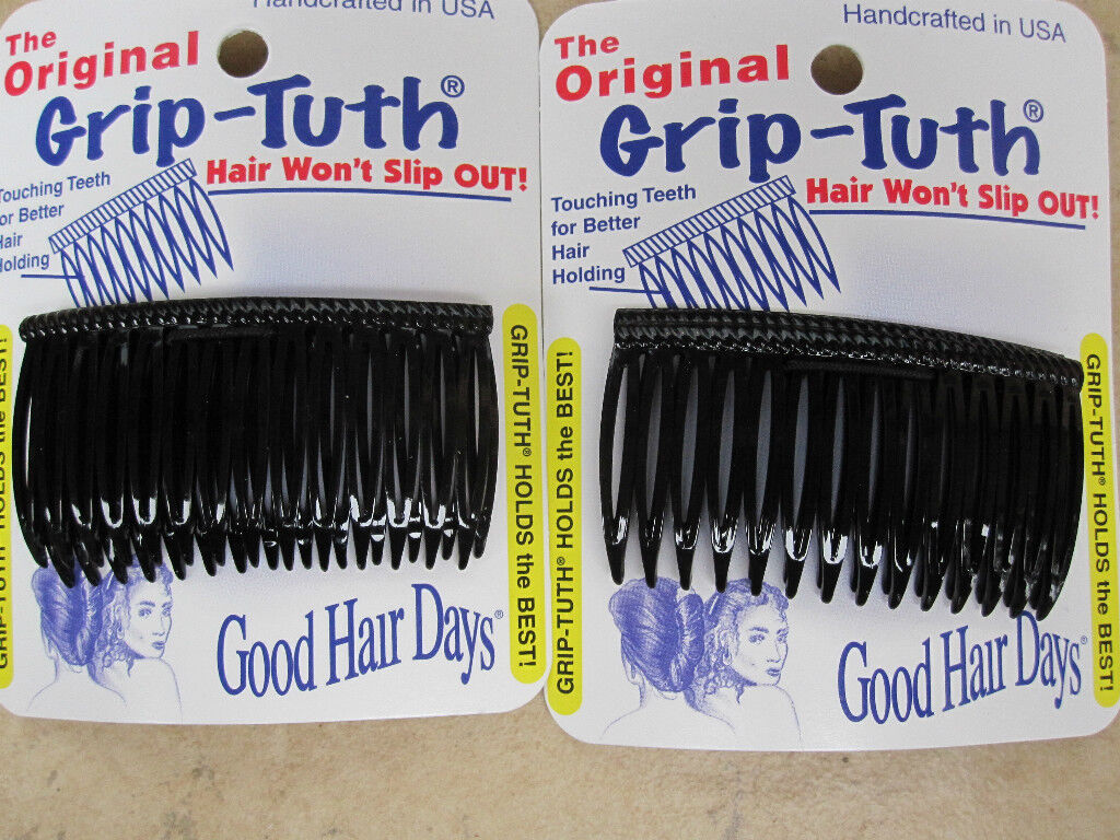 2 Sets of 2 Black Grip Tuth Hair Combs (4 combs) 2 3/4