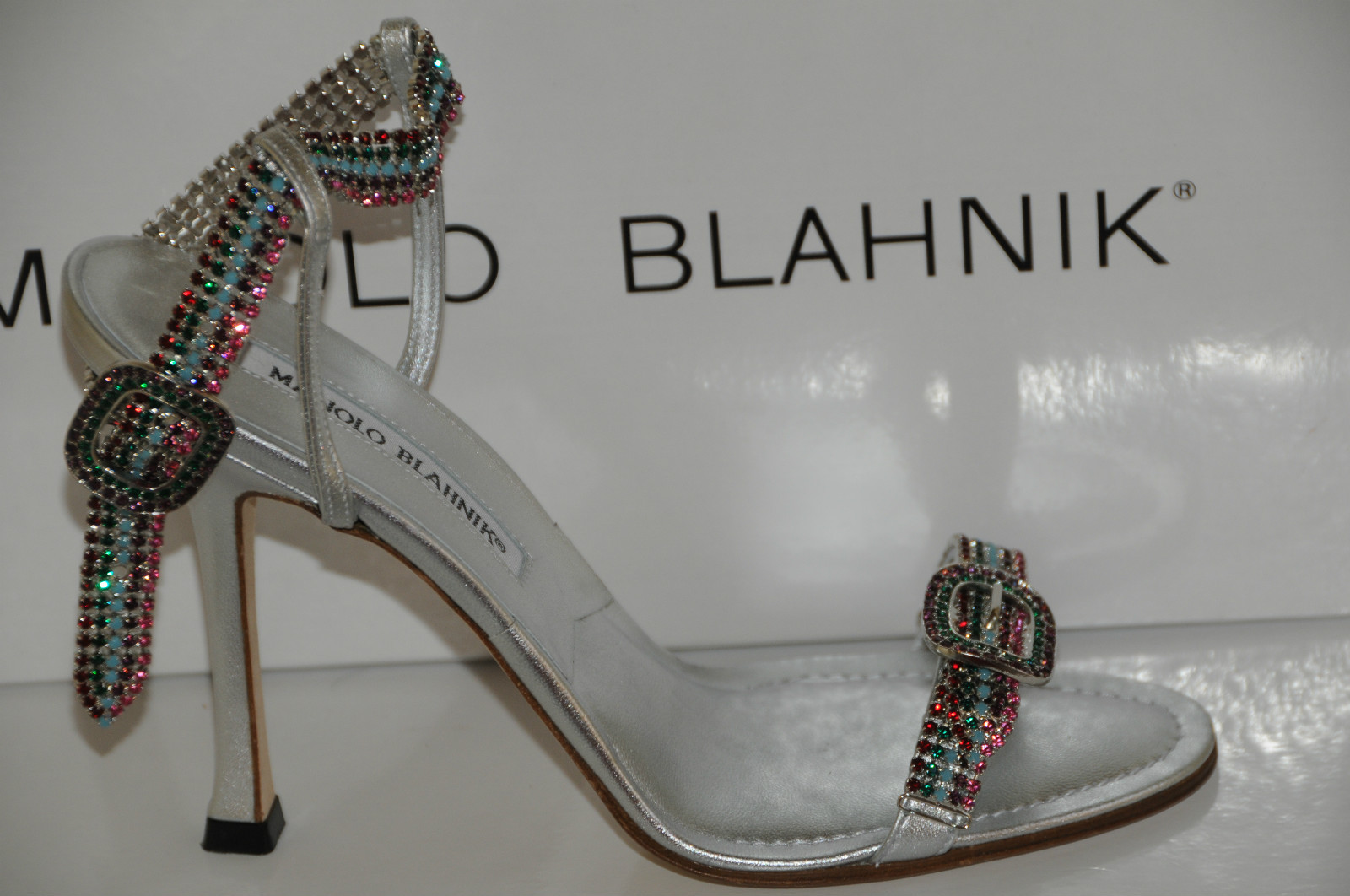 Pre-owned Manolo Blahnik $1878  Jeweled Crystals Silver Janetba Shoes 38.5 8 Wedding