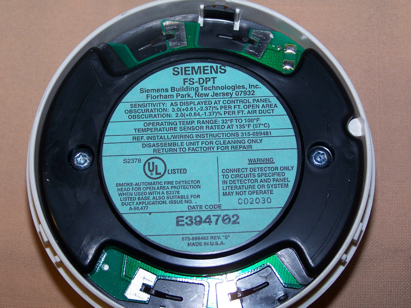 SIEMENS FSDPT SMOKE/HEAT DETECTOR FOR FS100 / FS100 FIRE SEEKER FIRE