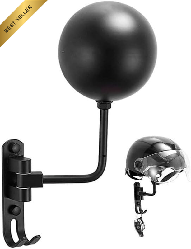 Motorcycle Helmet Rack Wall Mount,180° Rotatable Helmet Holder with 2 Hooks，Univ