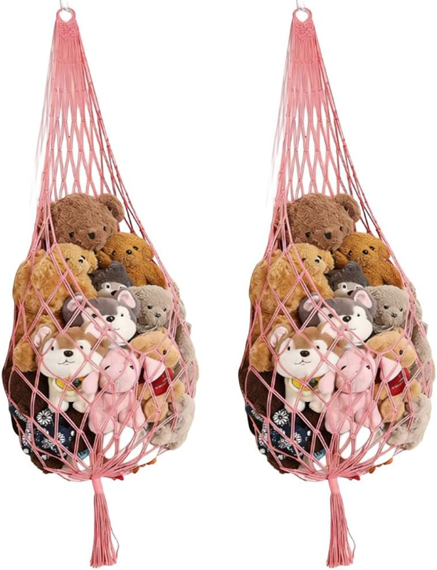 2 Pack Stuffed Animal Hammock, Boho Stuffed Animals Net, Hanging Organizer, Anim