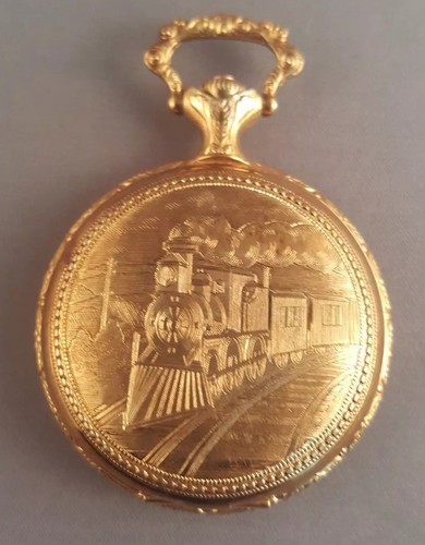 NICE Vtg Timex Mechanical Wind Up Pocket Watch with a Train on Dial Works READ