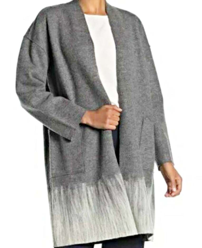 Pre-owned Eileen Fisher $498  Boiled Wool Mohair Ash/soft White Kimono Coat L / Xl