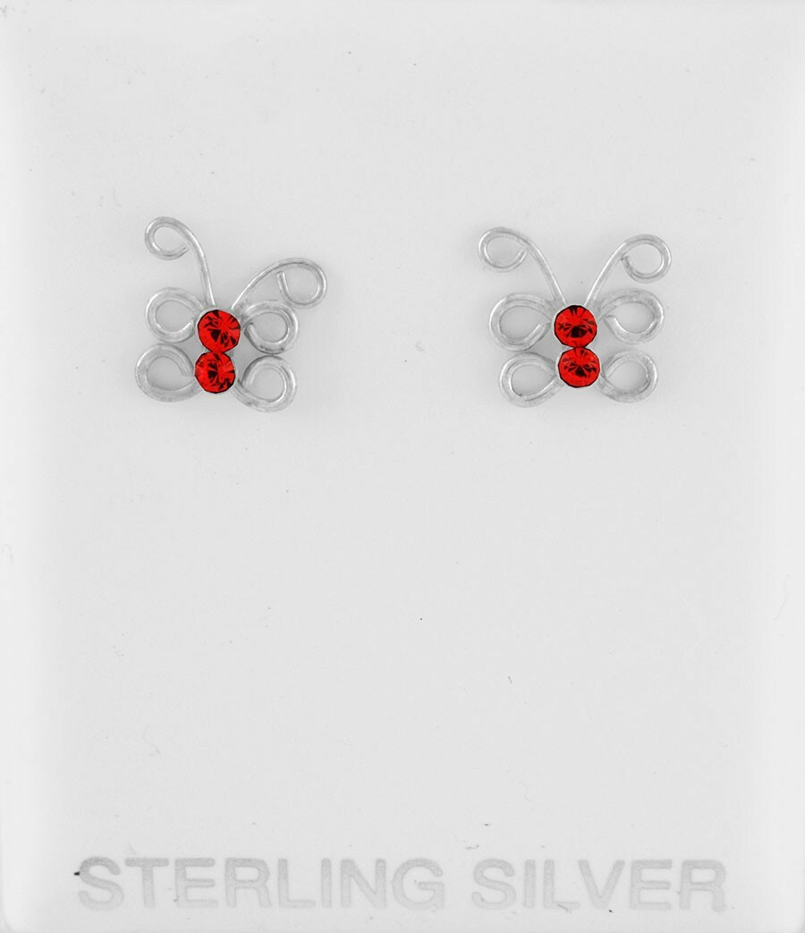 RUBY STUD BUTTERFLY EARRINGS .925 Sterling Silver ** Made in USA