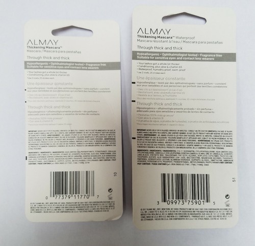 Set of 2 Almay Thickening Mascara - Thick Is In  Black Noir.  100% Thicker
