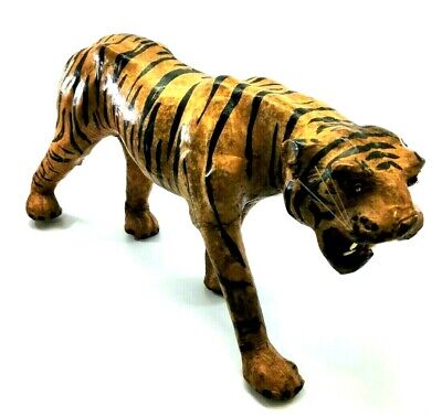 Vintage Large Paper Mache Bengal Tiger Handmade Hand Painted 21 in. Long