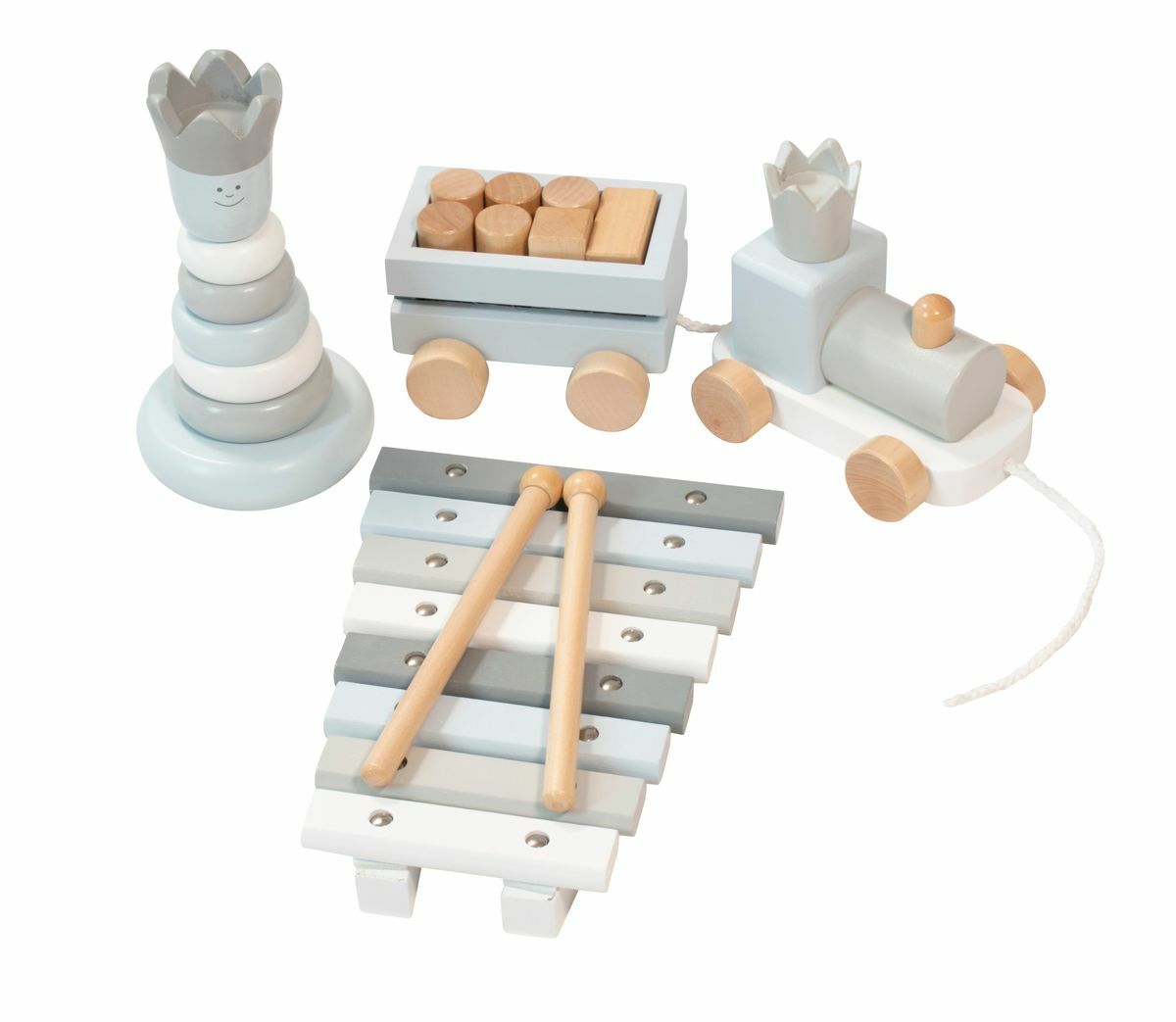 Coemo 3er Set Motorik Spielzeug Holzeisenbahn Stecker Turm Xylophon Förderung