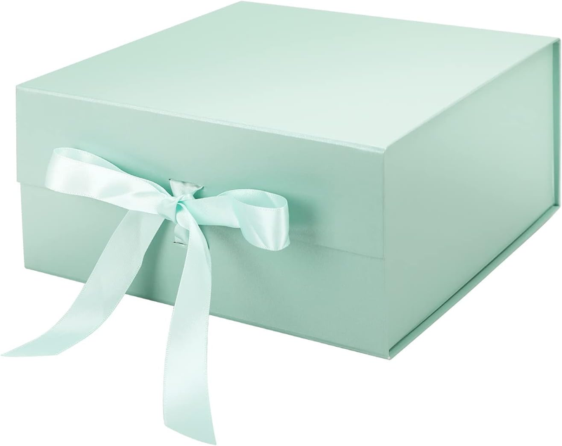 Gift Box with Ribbon, Collapsible Gift Box with Magnetic Closure Lid 8X8X4 Inche