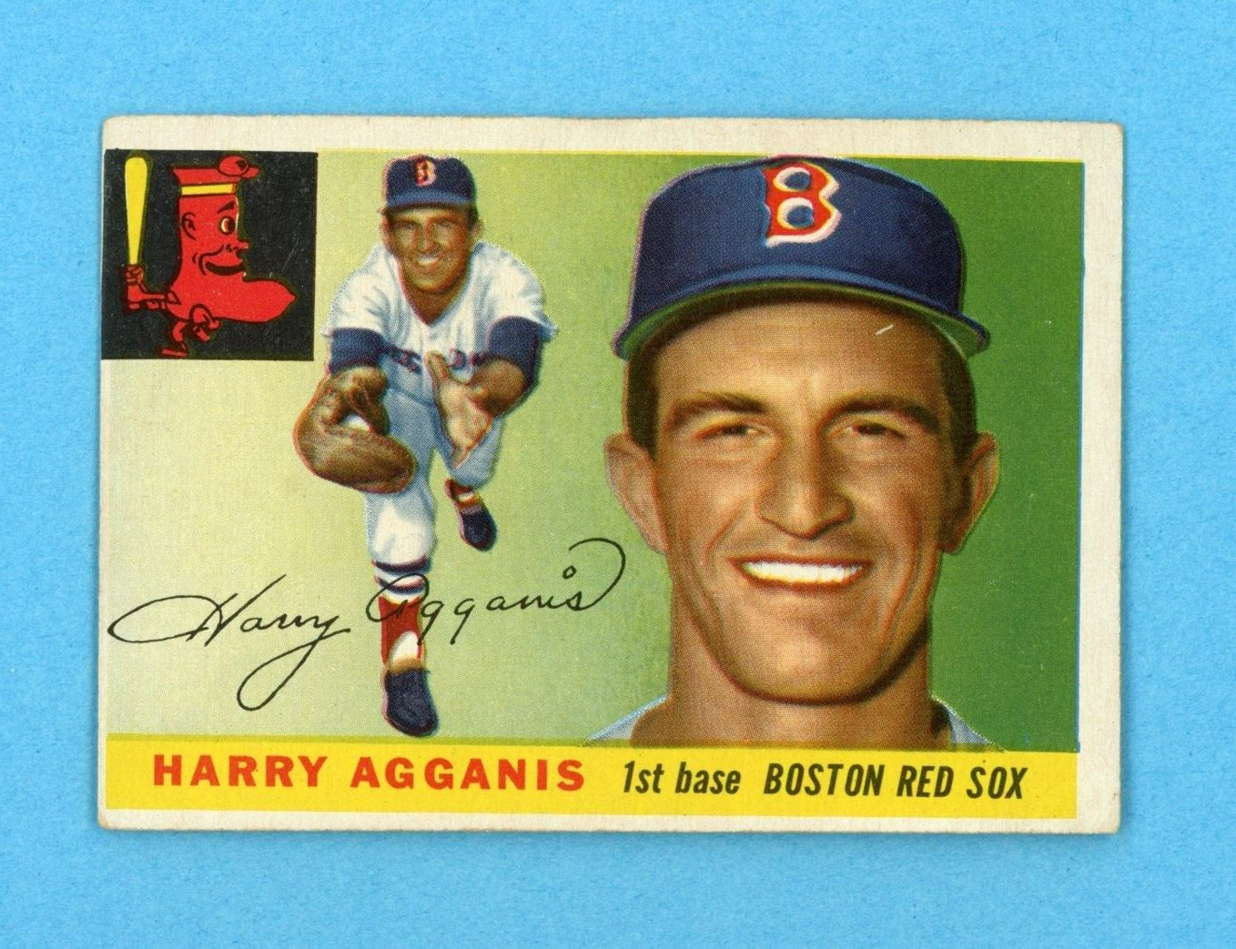 1955 Topps #152 Harry Agganis Boston Red Sox Rookie Baseball Card EX o/c lht wrk. rookie card picture