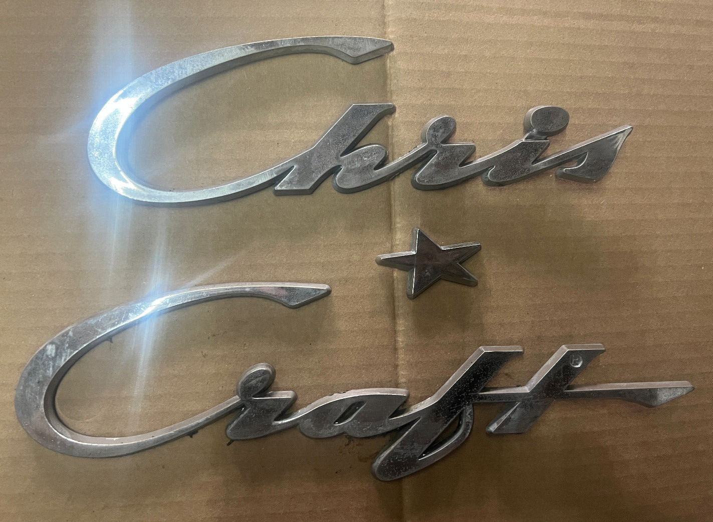 Chris Craft  Original Boat Emblem Letters Weathered One Side only !